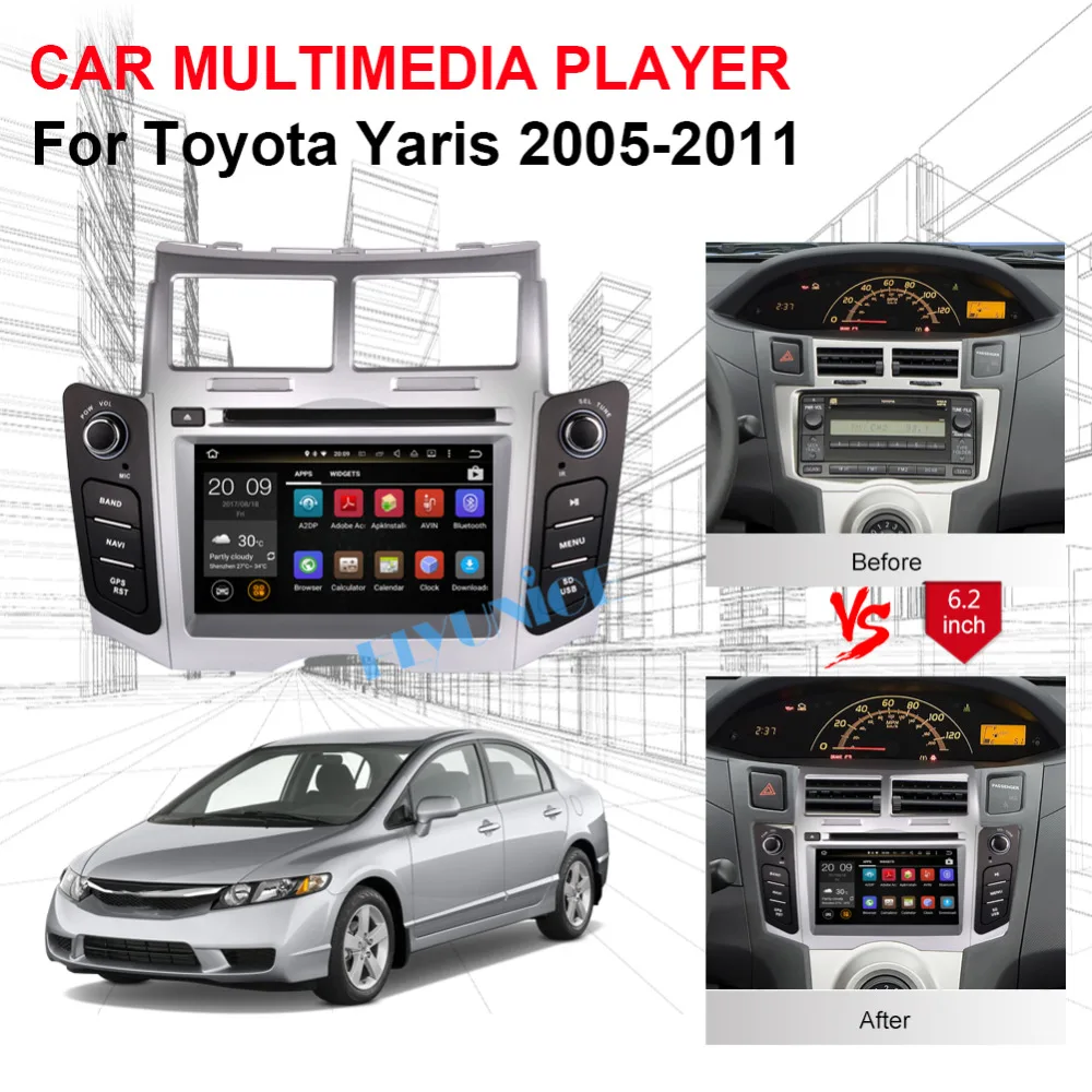 Android 8 0 автомобильный Радио GPS навигация мультимедийный плеер для Toyota Yaris 2005 2006 2007