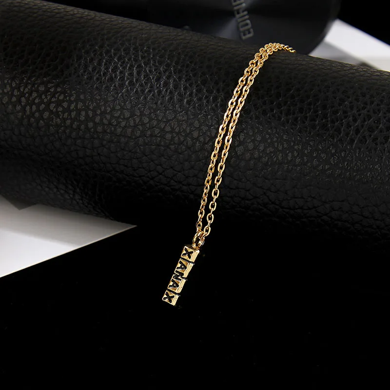 Модное Золотое маленькое ожерелье с подвеской унисекс с буквенным принтом XANAX, женские и мужские подвески, Золотая и серебряная Длинная цепочка, подарок