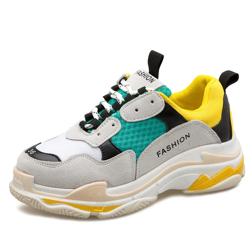 

2019 Spring Fashion Women Casual Dad Shoes Leather Platform Shoes Women Chunky Sneakers Female White Trainers Chaussure Femme