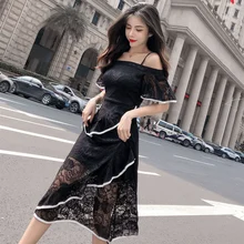 купить! 2019 лето новый деревянный ухо трубка для похудения кружева платье слово плечо платье