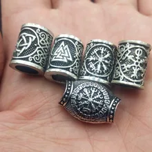 Руна викингов волосы борода Валькнут Vegvisir компас Снежинка кельты Узел Троицы талисманы для бороды большое отверстие бисера браслет с рунами DIY
