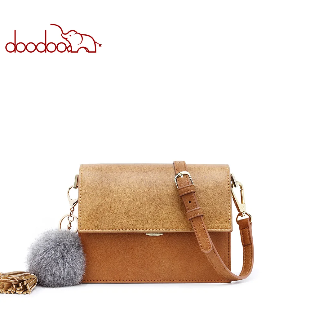

Women Messenger Bag PU Leather Solid Color Small Flap Bag Hairball Decoration Shoulder Bag Crossbody Bag Girls Clutches Purses