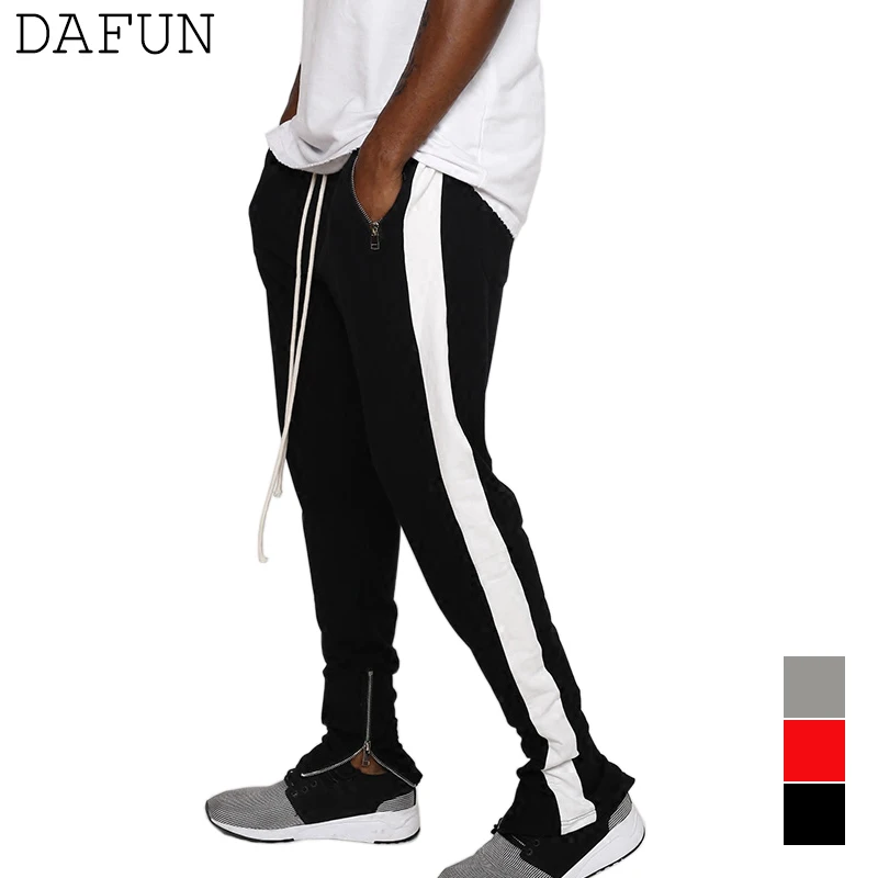 

Men Side-stripe Jersey Jogging Pants With Zipped Ankles Slim Fit Cotton Drawstring Sweatpants Colorblocked Track Pant