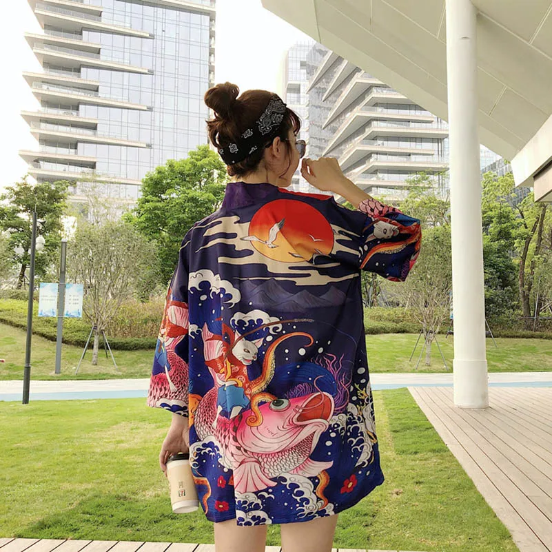 NiceMix Harajuku Japan Style Summer 2019 Kimono Blouses Yukata Digital Print Thin Shirts Cosplay Sunscreen Women Tops new - 33007148677