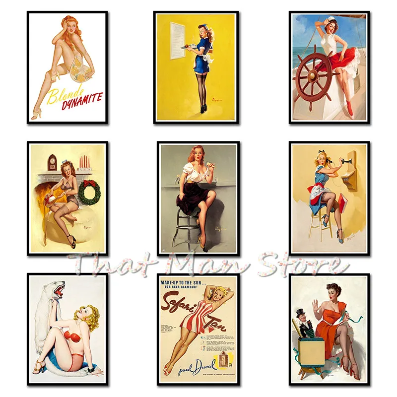 

PINUP GIRLS Classic World War II White Kraft Paper Poster pink up girl Decorative Painting Home Decor 42X31cm