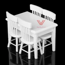 OMoToys 1:12 Шкала обеденный комплект из стола и стула деревянный кукольный домик миниатюрная мебель, 1 стол с 4 стульями Paintable