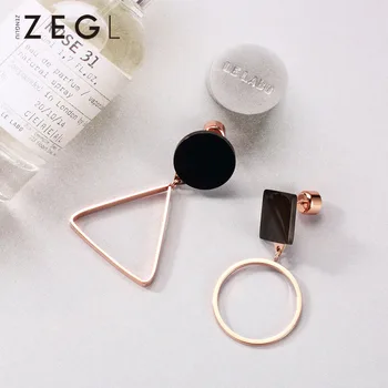 

ZEGL earrings female Korean version of simple triangle asymmetric temperament personality earrings personality geometric earring