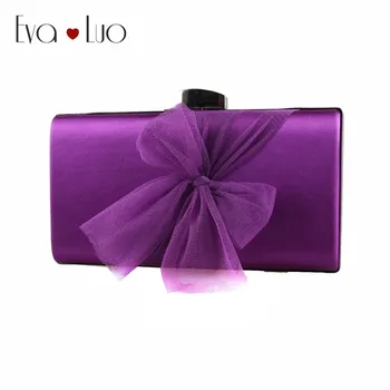 

EB962 Custom Made Purple Satin and Tulle Bow Evening Bag Clutch Bags Clutches Lady Wedding Purse Rhinestones Wome Handbags