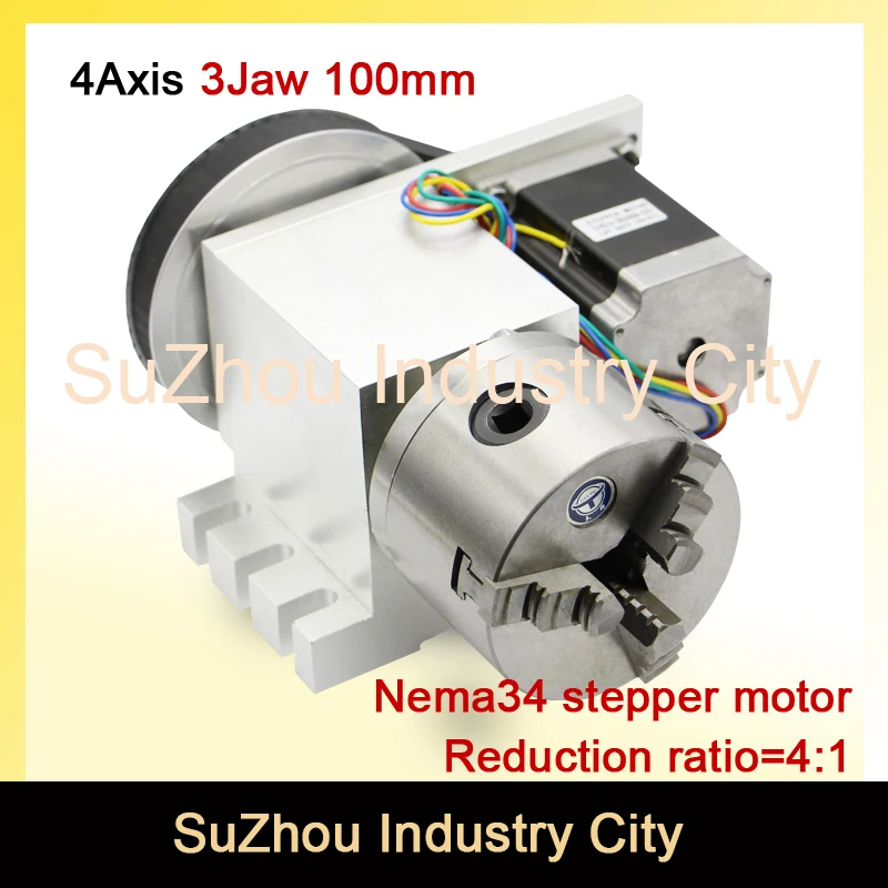 3 Jaw 100mm chuck 4th Axis CNC dividing head/Rotation 4:1 with Nema34 for Mini CNC router/engraver woodworking engraving machine 3 Jaw 100mm chuck 4th Axis CNC dividing head/Rotation 4:1 with Nema34 for Mini CNC router/engraver woodworking engraving machine