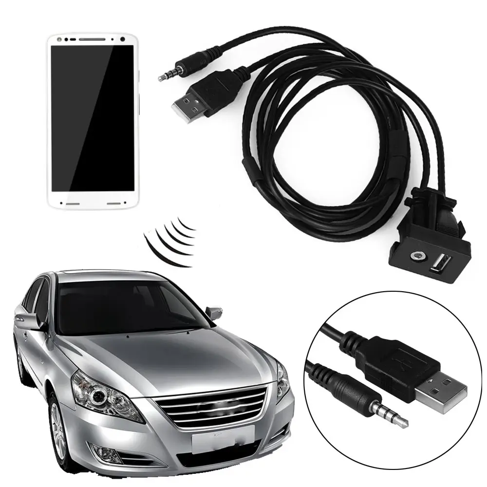 

Car 3.5mm Universal AUX Cord USB Interface Extension Cable Auto Dash Flush Mount USB Port Plug Rubber Portable cable