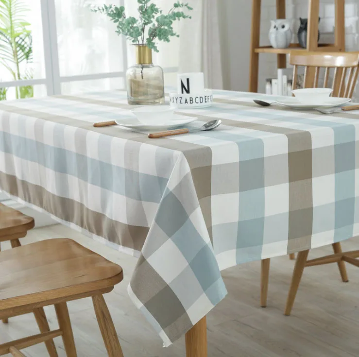 Table Cloth Rectangular Country Style Plaid Print Multifunctional Table