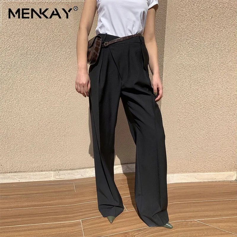 

[MENKAY] High Waist Streetwear Palazzo Long Wide Leg Pants Loose Black Trousers Women Clothes 2019 Summer Korean Female New