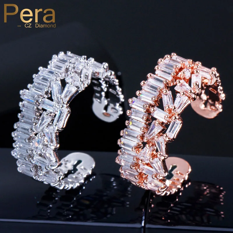 

Pera High Quality AAA + Cubic Zirconia Mirco Pave Big Adjustable Size Baguette Shape Ring Jewelry For Women Prom Party Gift R088