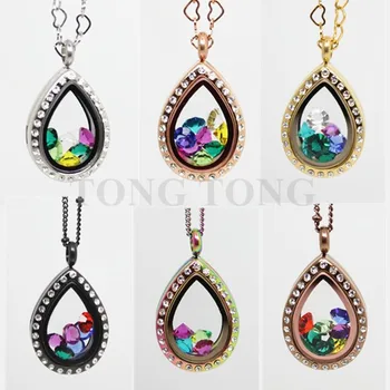 

18mm Small Teardrop Magnetic Closure Czech Crystals 316L Stainless Steel Living Memory Locket Pendant (locket only)