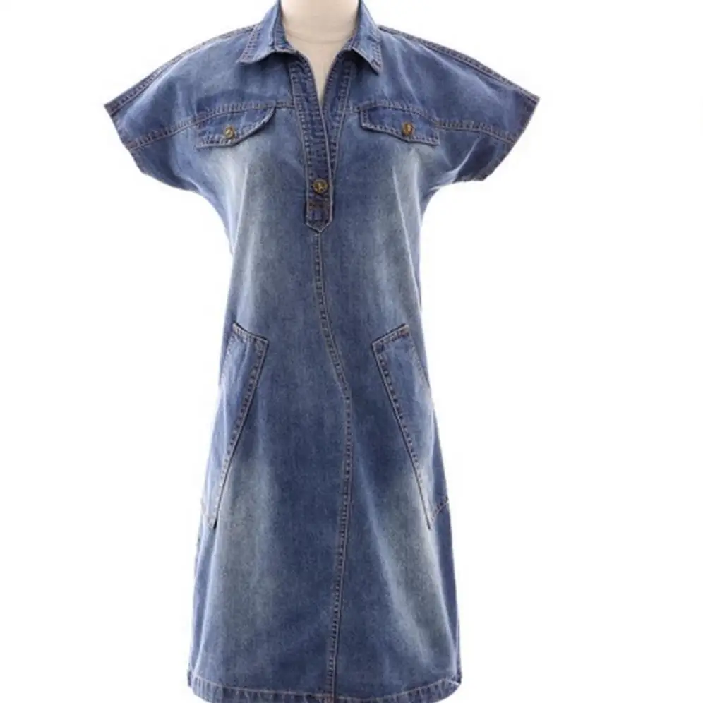 new arrival summer women denim dresses short sleeves loose dresses plus
