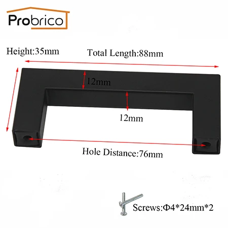 Probrico черная ручка для шкафа "~ 10" квадратная мебельная фурнитура из нержавеющей стали кухонные дверные ручки для шкафа ручки для ящика шкафа