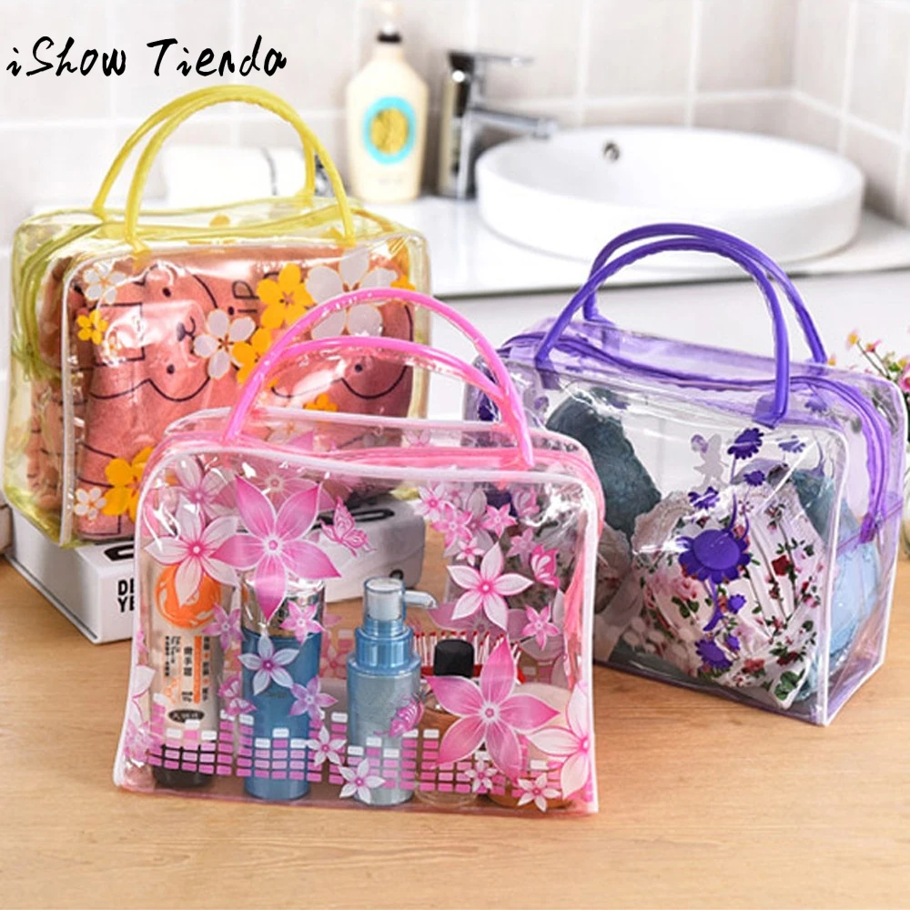 

Transparent PVC Flower Waterproof Makeup Toiletry Travel Wash Cosmetic Pouch New Organizador De Maquillaje