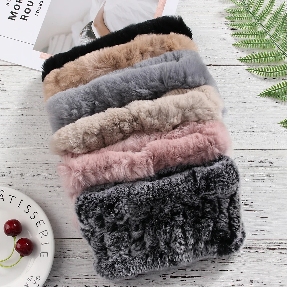 

1PC Winter Warm Scarf Genuine Real Rex Rabbit Fur Cowl Circle Snood Elastic Fur Scarves Ring Headband Neck Warmer