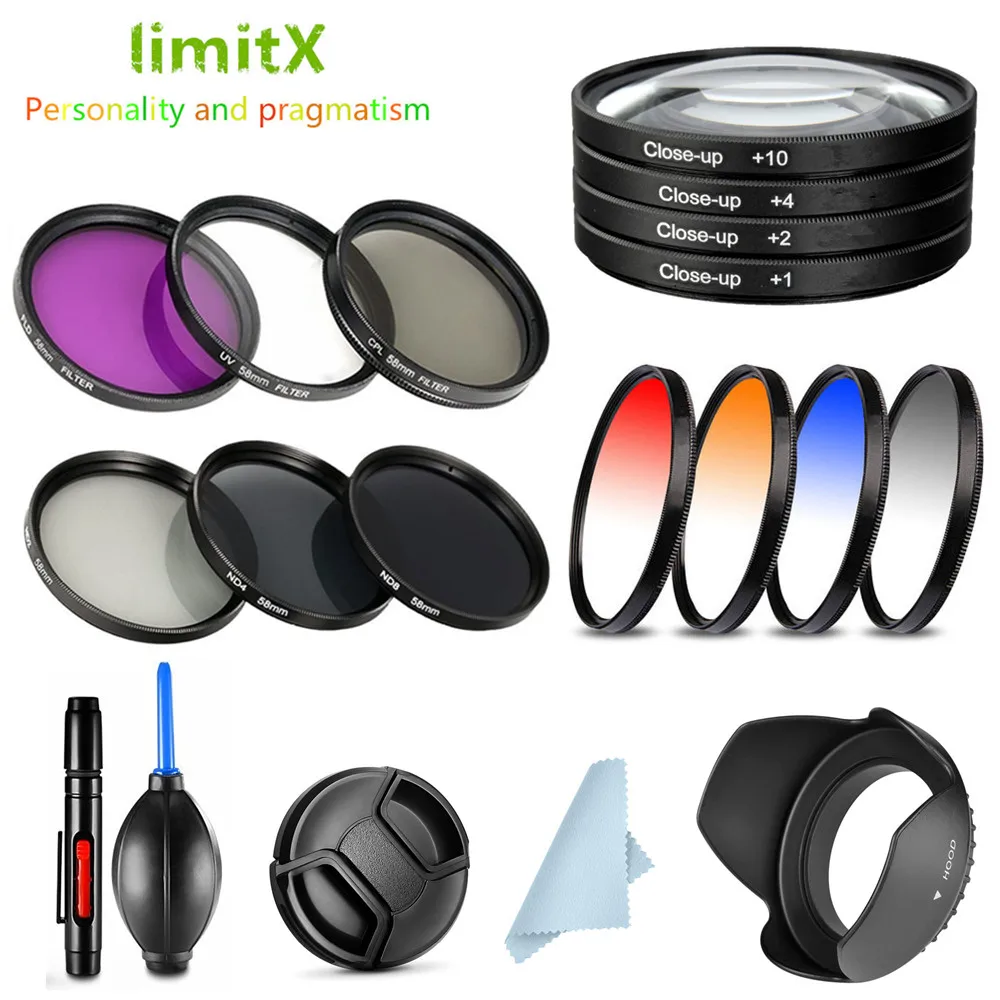 

58mm UV CPL ND FLD Close Up Star IR Colour Filter & Lens Hood for Fujifilm X-T3 X-T30 X-T2 X-T20 X-T1 X-T10 with 18-55mm Lens