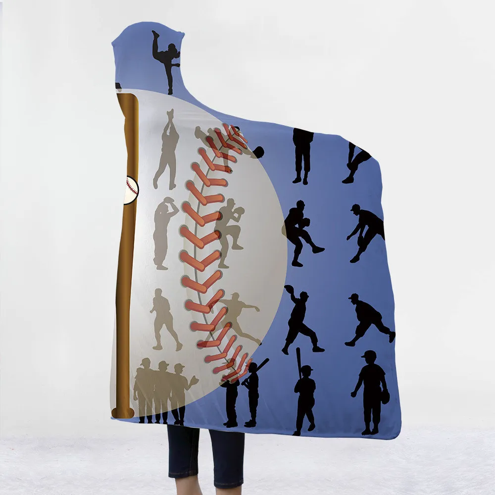 Креативное одеяло из микрофибры с капюшоном для футбола, баскетбола, для детей, взрослых, шерпа, флисовое, переносное черное одеяло 150x200