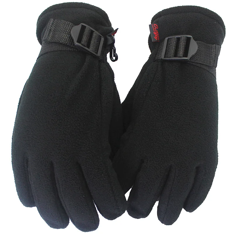 Зимние лыжные морозостойкие перчатки из флиса, утепленные перчатки для мужчин и женщин - Цвет: Black