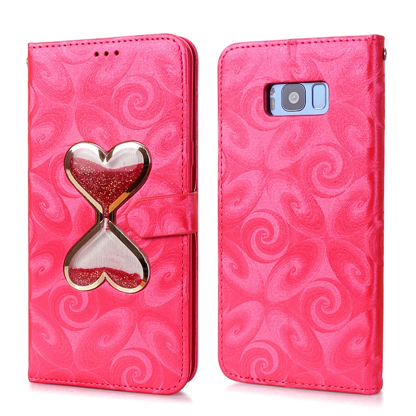 Hourglass Love Heart Quicksand Leather Wallet Case For Samsung Galaxy S8 S9 Plus S5 Mini S7 Edge Magnetic Flip 2 Card Slots Bag (45)