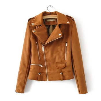 

2019 Motorcycle Faux Suede Pu Leather Jacket Women Autumn Winter Zipper Short Female Coat Black Suede Ladies Leather Jackets