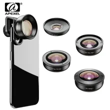 APEXEL 5in1 Mobile Phone Lens Kit Pro Photography HD Fisheye Super Wide Angle Macro Telescope Lens for Samsung iPhone Xs xiaomi 37mm 0 3x super wide angle fisheye lens