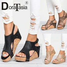 

DORATASIA 2019 summer western big size 35-43 hot sale women peep toe platform sandals casual black mature wedges shoes woman
