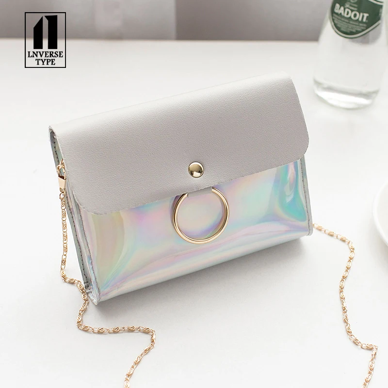 2019 جديد نمط PVC الليزر الدائري المرأة أكياس هلام Crossbody حقيبة شفافة الحلوى اللون أزياء المرأة حقيبة يد حقائب كتف