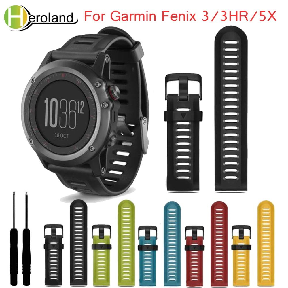 Watch Strap for Garmin Fenix 3 26mm Watch Strap Kit with tools Outdoor Sport Silicone  Watchband for Garmin Fenix 3HR/Fenix 5X