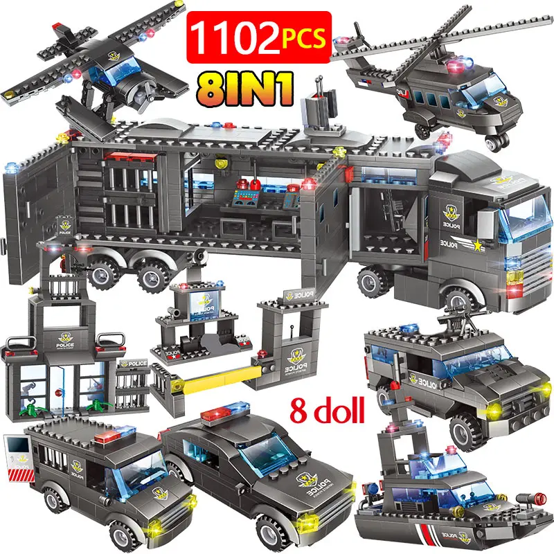 Military City Police Station Building Blocks Compatible WW2 City SWAT Team Truck Blocks Educational