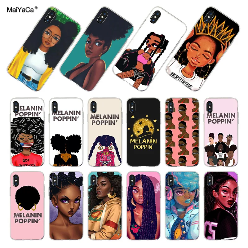 

MaiYaCa For iphone 7 6 X XR XS MAX Case New Personalized MELANIN POPPIN Black Girl Phone Case for iPhone 8 7 6 6S Plus X 5S SE