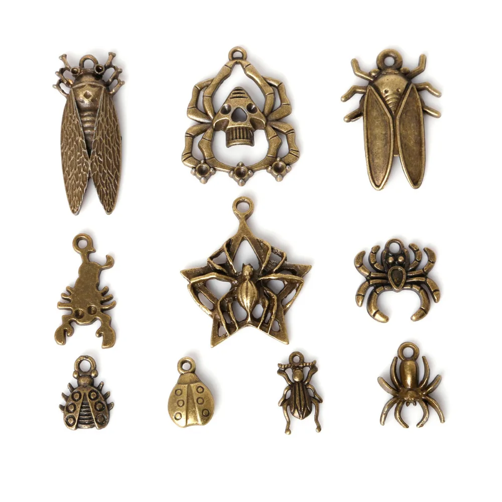 

80pcs/lot Mixed Style Zinc Alloy Antique Bronze Plated Beetle Spider Animal Charms Pendants Diy Jewelry Handmade Crafts