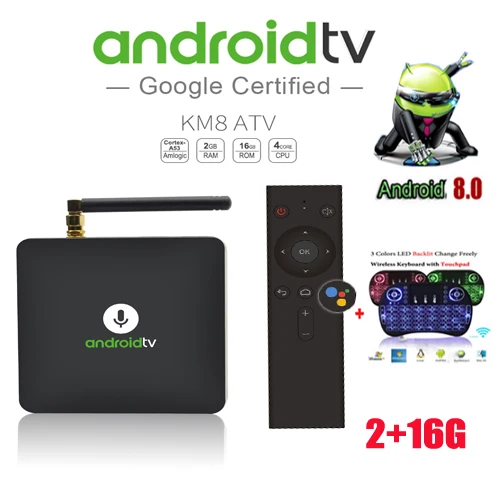 

MECOOL KM8 ATV Smart Android 8.0 tv box BT IR Voice smart TV Box Amlogic S905X 2GB+16GB optional air mouse
