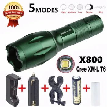 

PROBE SHINY X800 Flashlight LED Zoomable Military Torch G700 18650 Battery+AC Charger Dropshipping #1101