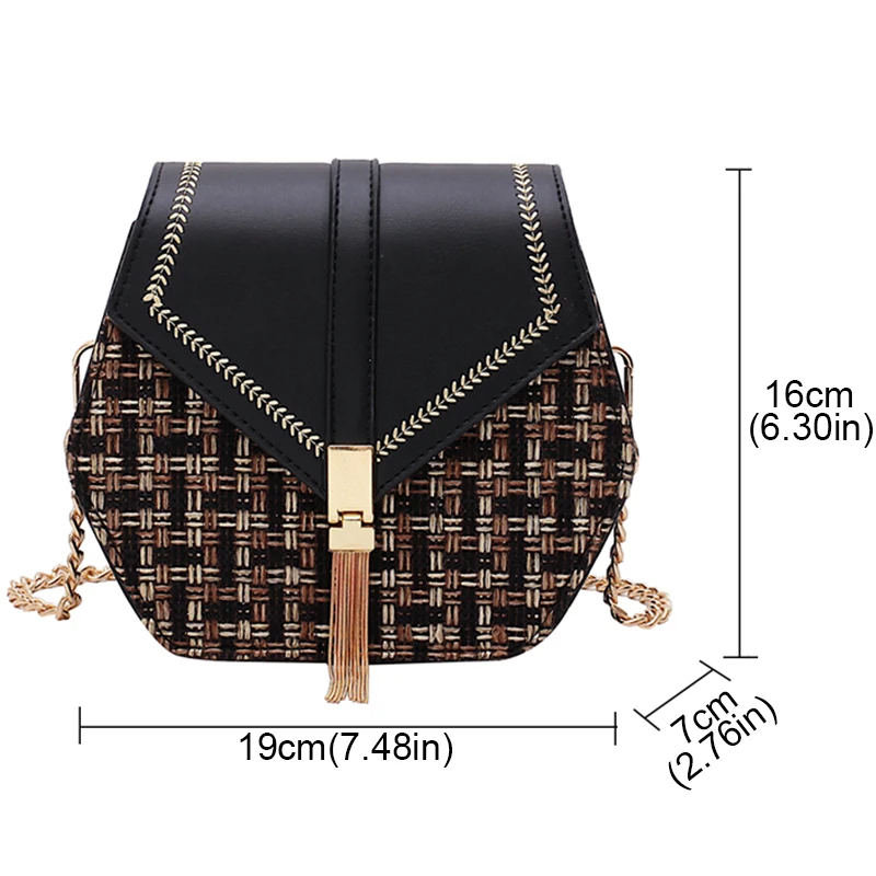 Kopen Kwastje geweven vrouwen tas hexagon 2019 nieuwe Ketting breien tas schouder lederen kleine handtas messenger designer merk dames luxe