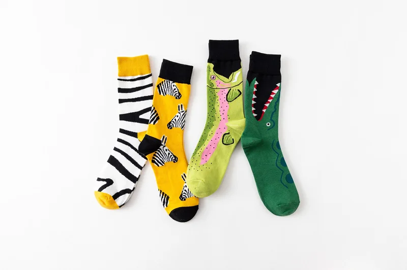 5 цветов, Harajuku, Корейская версия мужских счастливых носков, высокое качество, чёсаный хлопок, крокодил/зебра, животные, забавные повседневные носки, S-8