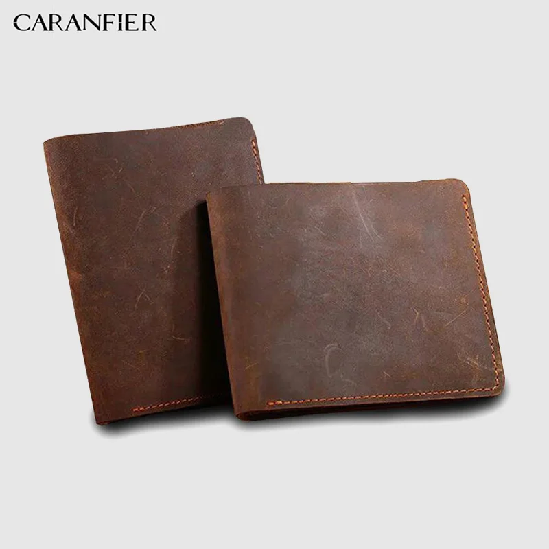 CARANFIER Короткие Двойные мужские кошельки лучший кошелек из натуральной яловой