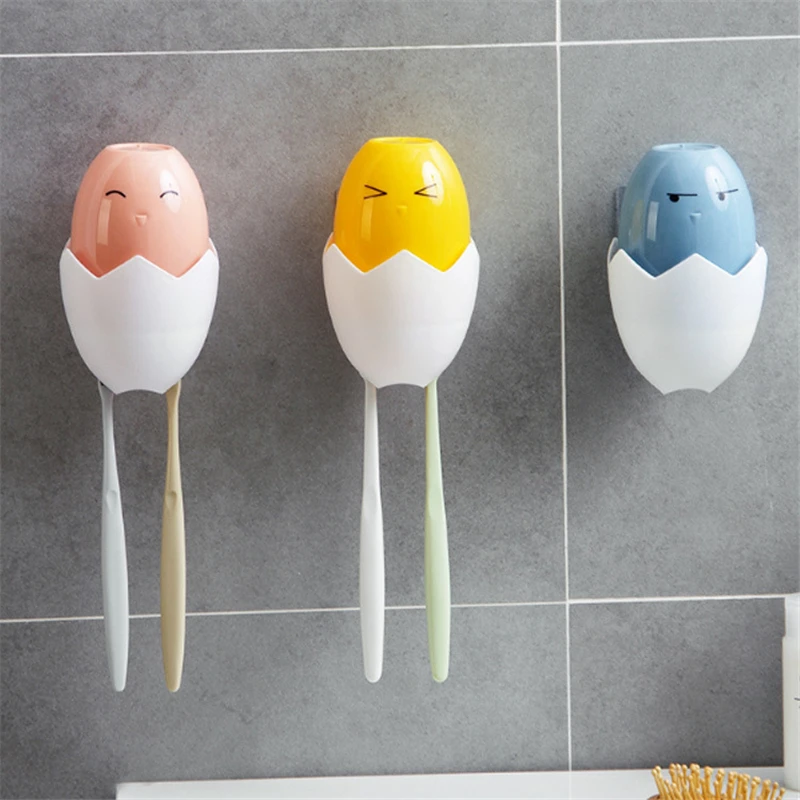 

GOONBQ 1 set Egg Shape Toothbrush Cup Holder Household Plastic Free Punching Wall Type Mouth Cup Set Cute Toothbrush Cup