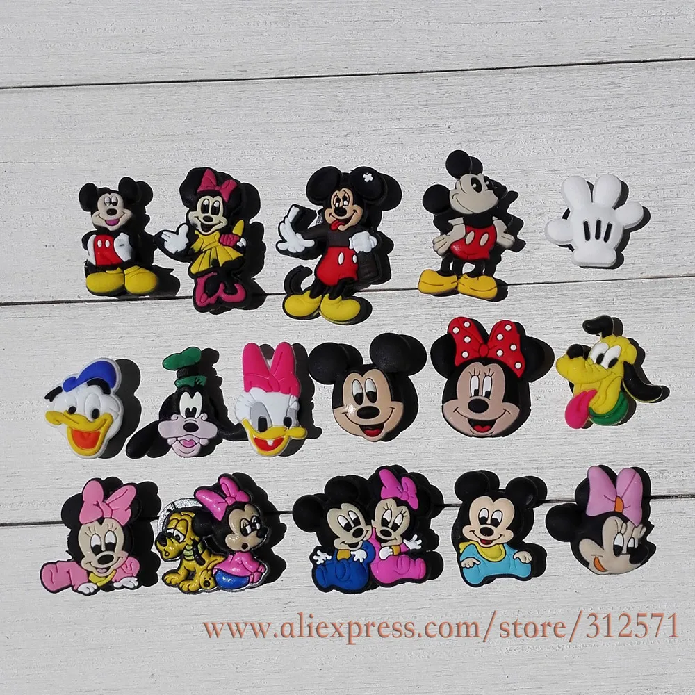 

Mix styles 32Pcs Mickey and Minnie PVC shoe accessories shoe charms For Silicone Wristbands&shoes with holes kids toy gifts