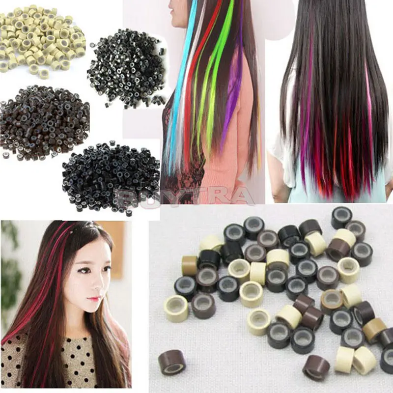 

500pcs Silicone lined Micro Beads Hair Extension Tubes 5.0*3.0*3.0mm microrings tube beads aluminium hole