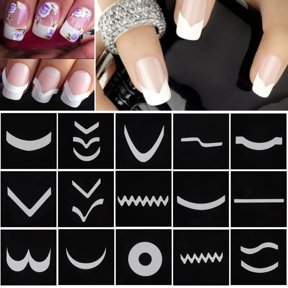 1 Set Nail Art Tips Guides Stickers French Manicure Decals 1 Set Nail Art Tips Guides Stickers French Manicure Decals Form Fringe Diy Styling Beauty Tools In From Health On