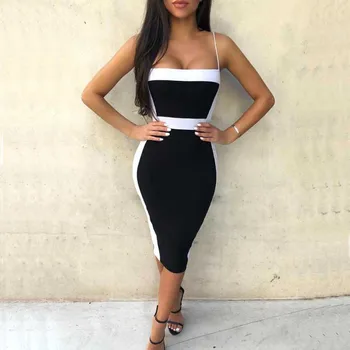 

Wholesale new dress Black and beige Spaghetti Strap Stylish and elegant celebrity Cocktail party bandage Dress(H2562)