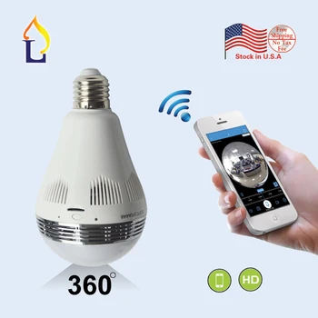 

us warehouse 1.44mm lens smart 360 view camera SD card recording infrared night vision cctv wireless light bulb security camera