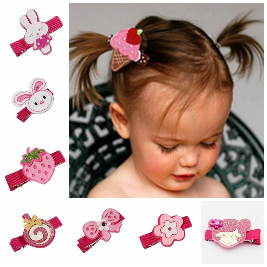 20pcs 2015 Latest cartoon Felt Hair Clips Girl Hair bow fancy work