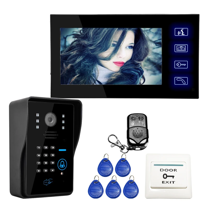 

FREE SHIPPING Wired Touch 7 inch Color Home Video Door Phone Intercom System1 Monitor + 1 RFID Code Keypad Door Camera IN STOCK