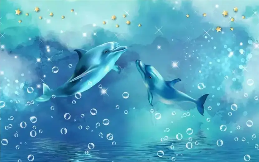 Beibehang Custom детская комната фоне стены 3d обои Дельфин звездное небо синий океан папье peint росписи 3d обои