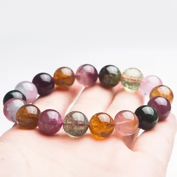 

free shipping Natural Colorful Tourmaline Crystal Round Clear Beads Bracelet 12.5mm AAAA