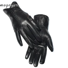 Magelier сенсорный моды натуральная кожа перчатки для Для женщин зимние теплые перчатки Одежда высшего качества черный 078
